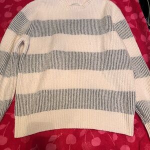 Cream and Gray Striped Sweater